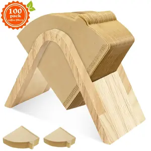 Wood Coffee Filter Holder Organizer with 100pcs Filter Papers, Reusable Coffee Paper Storage Rack, Container Stand for Easy Organization