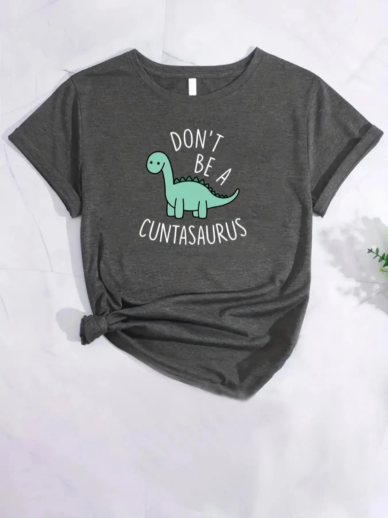 Women's Dinosaur & Letter Print Short Sleeve Tee, Summer Clothes Women, Casual Graphic T-Shirt for Summer, Women's Top