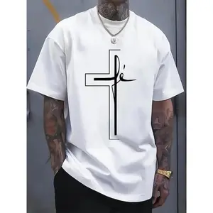 Golf Gift T-Shirt For Men and Women Cotton Short Sleeve  T-Shirt Men'S Summer Casual Sports T-Shirt with Religious Cross Print, Crew Neck, Short Sleeve, Geometric Pattern, Slight Stretch, Loose Fit,