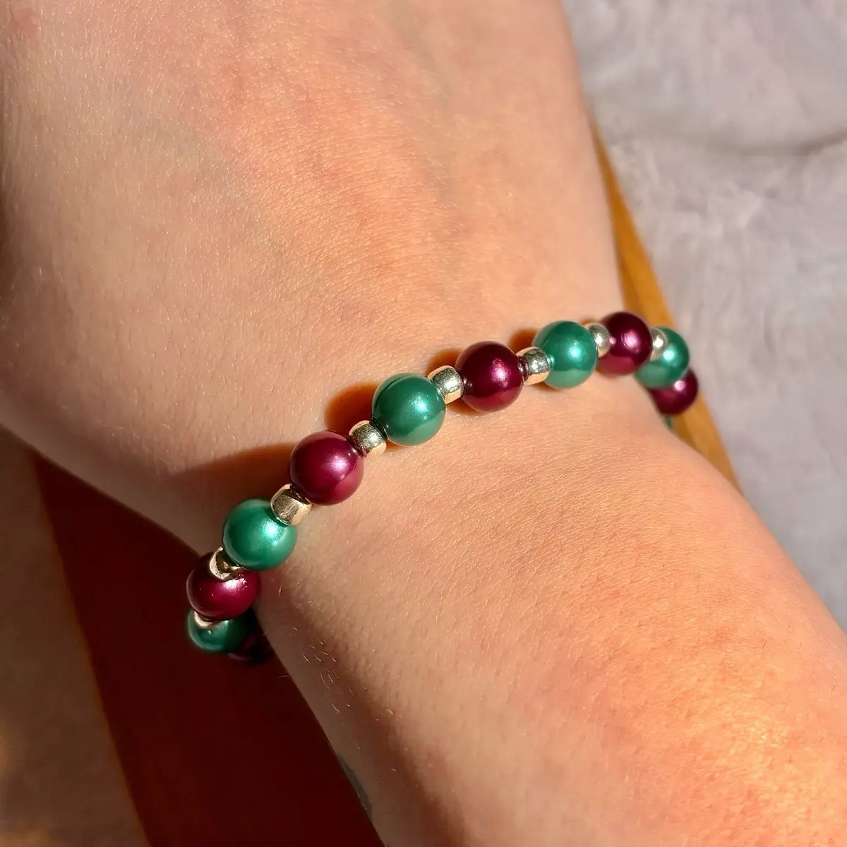 Teal and purple beaded bracelet