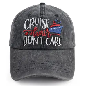 Cruise Essentials for Men Women, Cruise Hair Don't Care Hat, Adjustable Washed Cotton Embroidered Boat Summmer Sun Beach Baseball Cap, Birthday Gifts for Mom Dad Friends Captain Sailor Cruise Lovers