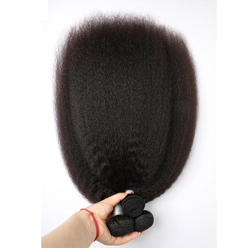 BELE HAIR 12A Grade Kinky Straight Human Hair Bundles 100% Unprocessed Brazilian Virgin  Hair Yaki Straight Bundles Yaki Hair Human Extension Deal Natural Black Color