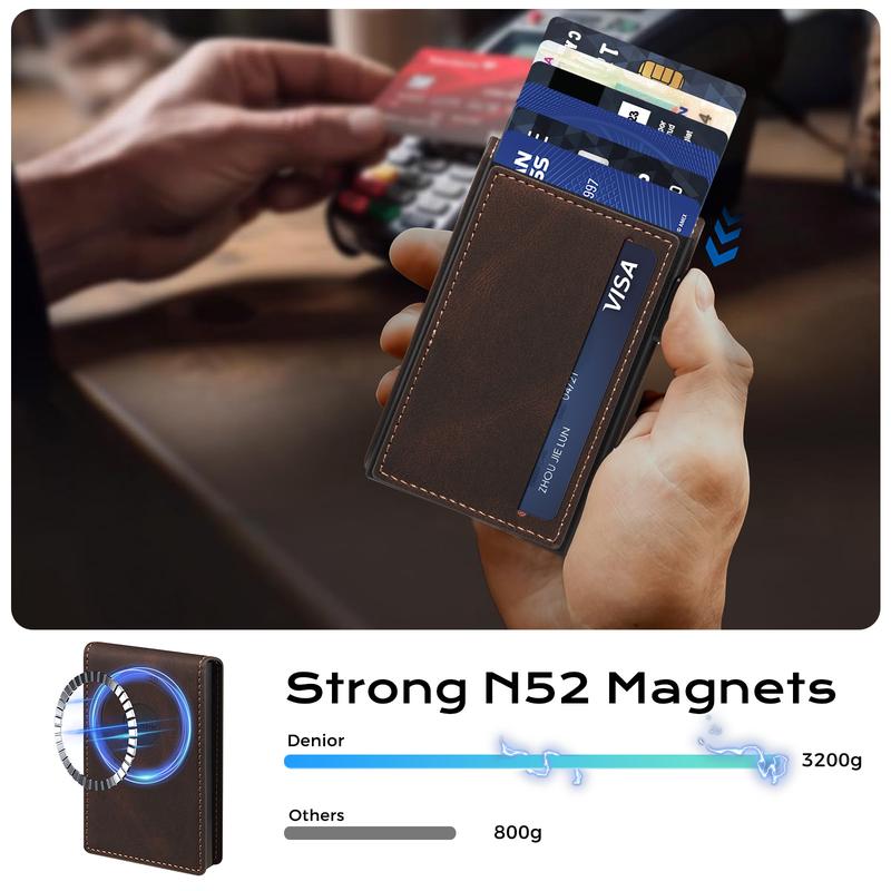 Denior MagSafe Magnetic Wallet: A Card Case for Credit Cards, ID Cards and RFID-Protected Cards. It can hold 6-10 cards, is easy to carry, and this large-capacity card case is compatible with iPhone 17/16/15/14/13/12 series.