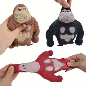 Giant Stretchy Gorilla Figurine Collection - Soft, Slow Rebound, Elastic, Squeezable, Creative Funny Play Toy - Vibrant Red, Deep Brown, Black Colors, Miniature Monkey Design Birthday Gift
