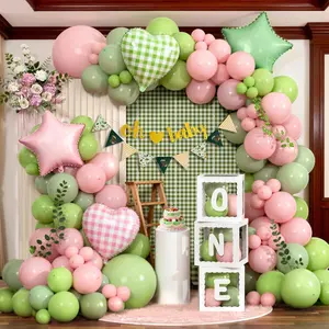 Pink & Green First Birthday Balloon Arch Kit with ONE Foil Balloon & Party Banners