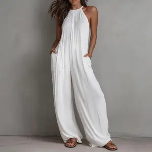 Women’s Sexy Summer Jumpsuit Halter Neck Sleeveless Wide Leg Long Pant Jumpsuit Romper One Piece