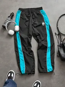 Men's Fashion Print Casual Outdoor Pants, Loose Fit Gym Shorts, Waist Drawstring, Elastic Cuff Design, Nylon Fabric, Lightweight Comfort