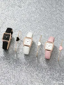 6 pieces/set of casual and fashionable pointer women's quartz watch set, 3 square watches+3 bracelets, carefully selected watch set for friends, suitable for daily use