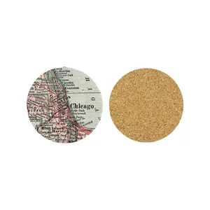 Chicago Illinois Vintage Map Round Ceramic Coaster