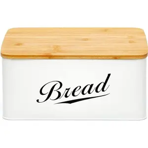 Modern Metal Bread Box with Bamboo Cutting Board Lid, Bread Storage Container for Kitchen Counter, Vintage Kitchen Decor Organizer