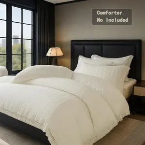 Elegant Tassel Fringe Duvet Cover Set (No Insert) – 3D Clip Jacquard Bedding with Pillowcases | Soft & Breathable Hotel-Quality Comforter Cover, Machine Washable, Stylish Modern Bedroom Decor, Gift for Mother’s Day