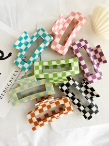4" Rectangular Checkered Hair Clip - Fashion Accessories
