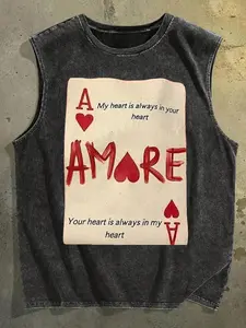 Men's Cotton Vest Tank Top, Valentine's Day Couple Matching, Poker Card Pattern, Loose Fit Wide Shoulder, Casual Commute, Gift for Boyfriend