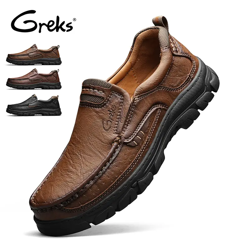 GREKS Men's Slip On Loafers Casual Comfort Walking Shoes Non-Slip Cushioned Footbed Breathable Rugged Rubber Sole Business Casual Work Shoes for Daily Driving Office Errands All Day Wear