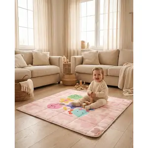Baby Play Mat, Foldable Play Mats for Floor, 50x50 Inches Crawling Mat for Playpen with Anti-Slip Bottom, Machine Washable, Thicken Padding Foam Playmats for Babies and Toddlers (Pink Floral)