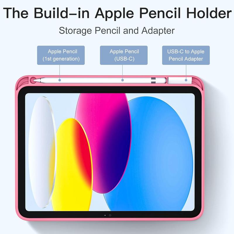 iPad (A16) Case/iPad 10th Generation Case [11-Inch 2025/10.9 Inch 2022] with Pencil Holder, Smart Cover with Soft TPU Back [Support Auto Wake/Sleep] (Watermelon Red) Tablet Cover