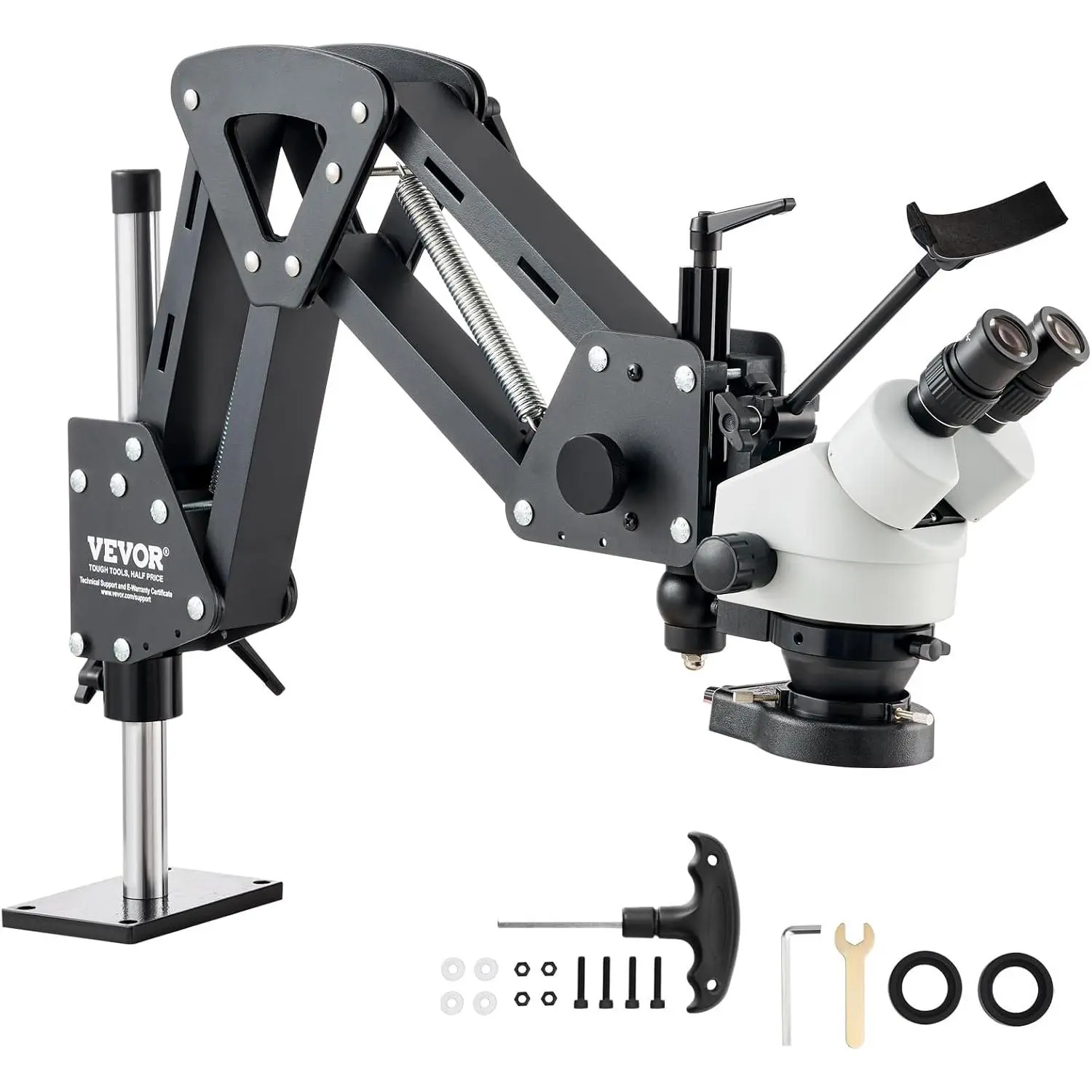 VEVOR Multi-Directional Jewelry Microscope with 7X-45X Magnification, Adjustable Arm, Spring Bracket, Integrated USB Ring LED Light, 30.7 Inches Inch/mm Micro Inlay Stand, Included USB Cable, for Jewelers Inlay/Repair