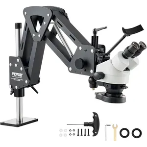VEVOR Multi-Directional Microscope with Spring Bracket, 7X-45X Magnification Jewelry Microscope, Micro Jewelry Inlaid Stand with Integrated USB Ring LED Light, for Jewelers Inlay