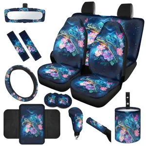 Turtle CCar Seat Cover 14 Pieces Full Set - Upgrade Thick Universal Car Front Seat Covers with Steering Wheel Cover, Seat Belt Pads, Durable Sea Animal Pattern Auto Decor Universal Non Slip Stretch