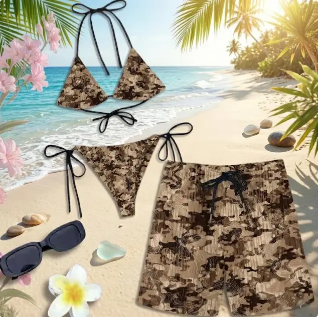 Matching Camouflage Swimwear Set | Bikini & Men's Swim Shorts
