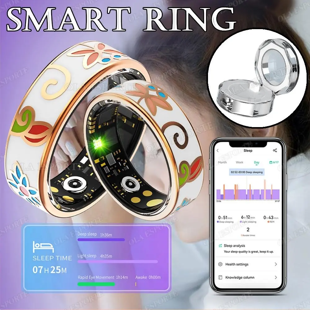 New Color Enamel Craftsmanship Smart Ring Women Sleep Monitoring Blood Oxygen Monitoring Blood Pressure Multi-sport Modes Ring Health Tracker Smart Ring fitness