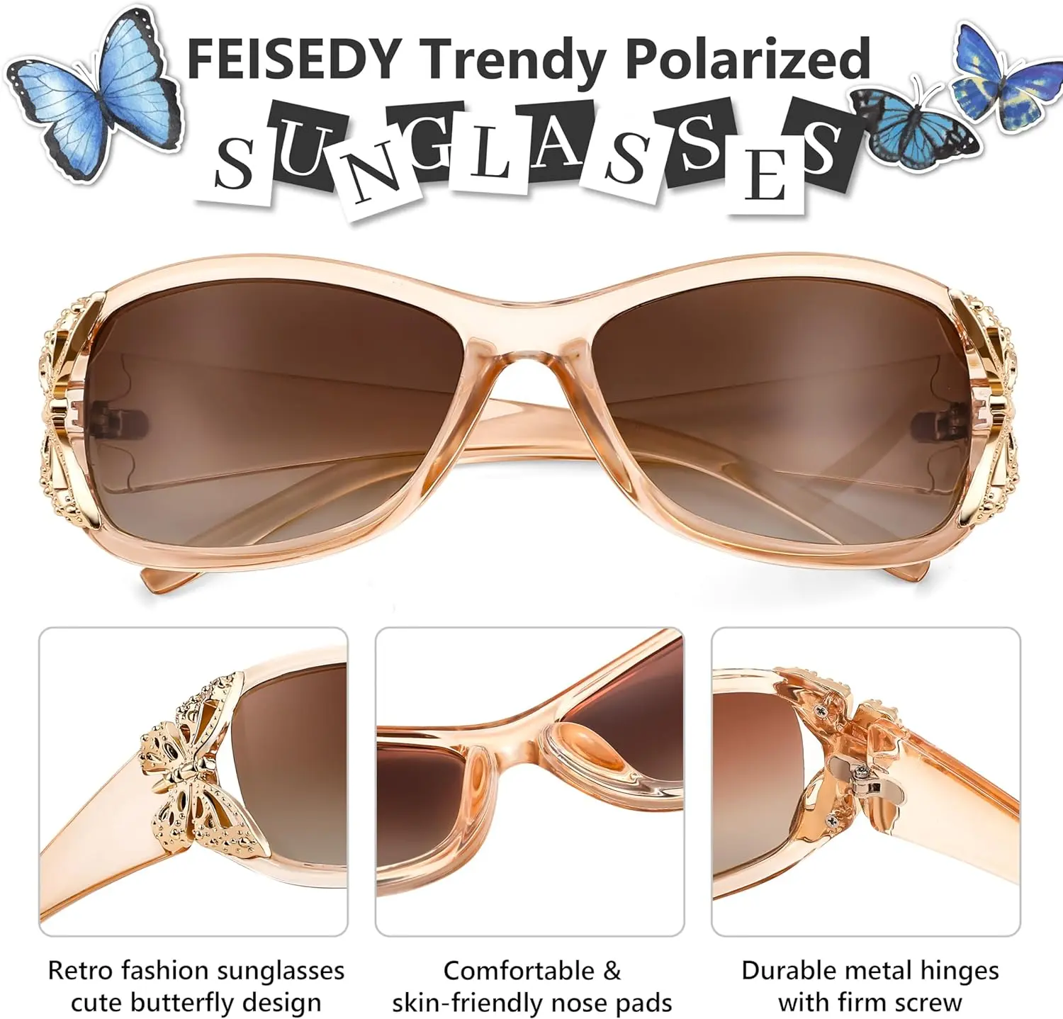 Oversized Retro Sunglasses Polarized UV400 Protection Wraparound Butterfly Oversized Polarized Anti Glare Butterfly Round Face Cover  main image 3