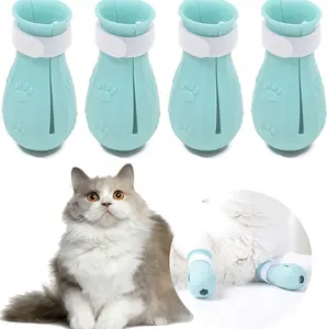 Silicone Cat Booties Anti-Scratch Shoes, Adjustable Cat Paw Covers for Bathing, Grooming & Nail Trimming, Soft Cat Foot Protector for Cats to Prevent Scratching