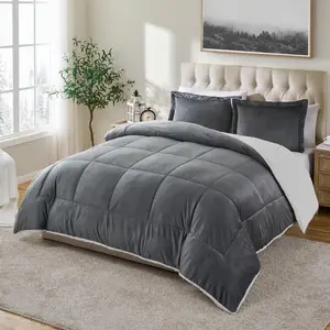 Twin Comforter Set: Soft and Plush Reversible Micromink and 2-Piece Bedding Set, Pewter, Twin (66" x 86")