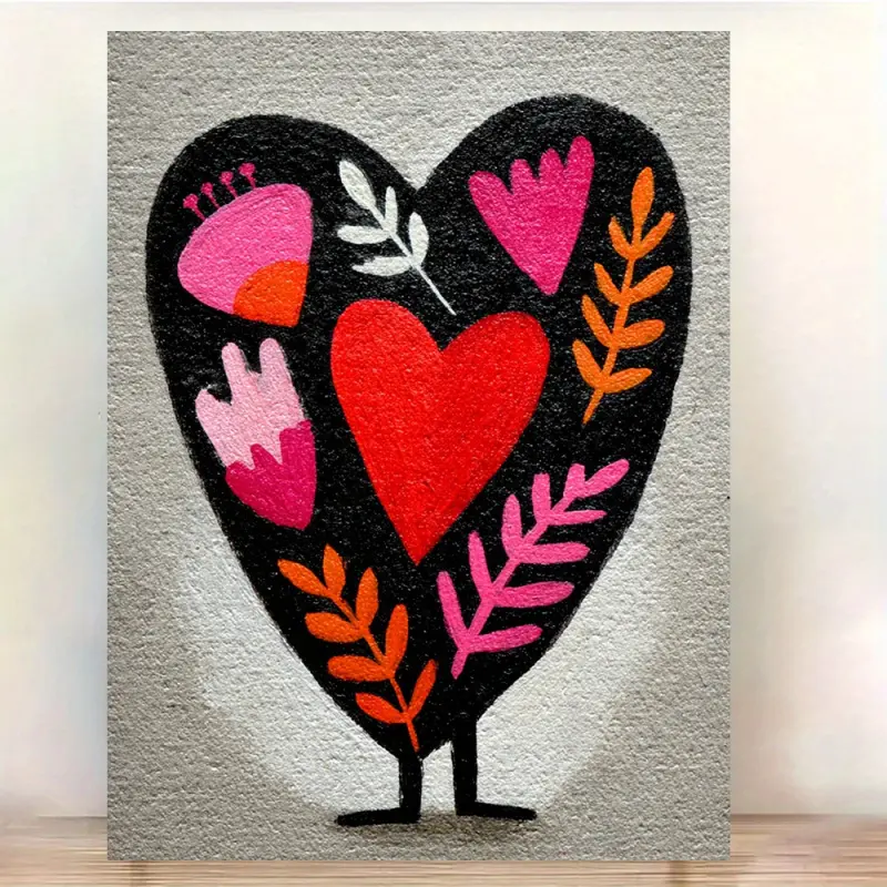 A 30.48x 40.64cm Black and Red Heart Canvas Art with Frame - Romantic Valentine's Day Decoration, Pastel Baby Room Wall Art, Suitable for Girls' Apartments, Home Decoration or Gifts, Romantic Home Decoration, 2D Flat, Perfect Room Decoration