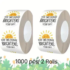 [Brighten Your Day Stickers] 2 Rolls, 1000pcs "Hope This Package Brightens Your Day" 1.0 Inch Round Stickers | Thank You & Packaging Gift Wrap Stickers for Small Businesses & Shops