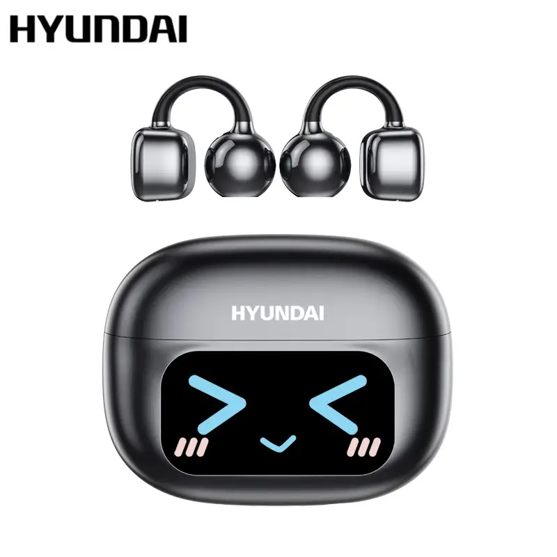 HYUNDAI C02 Clip-On Ear Headphones with LCD Full Color Touch Screen, Wireless Earbuds Headset for Music & Phone Calls
