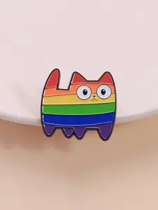 Rainbow Cat Brooch with Six-Color Stripes, Cute Lgbtq+ Pride Pin for Bags & Clothes, Enamel Craft Gift for Diverse Communities, Rainbow Accessory, Artwork