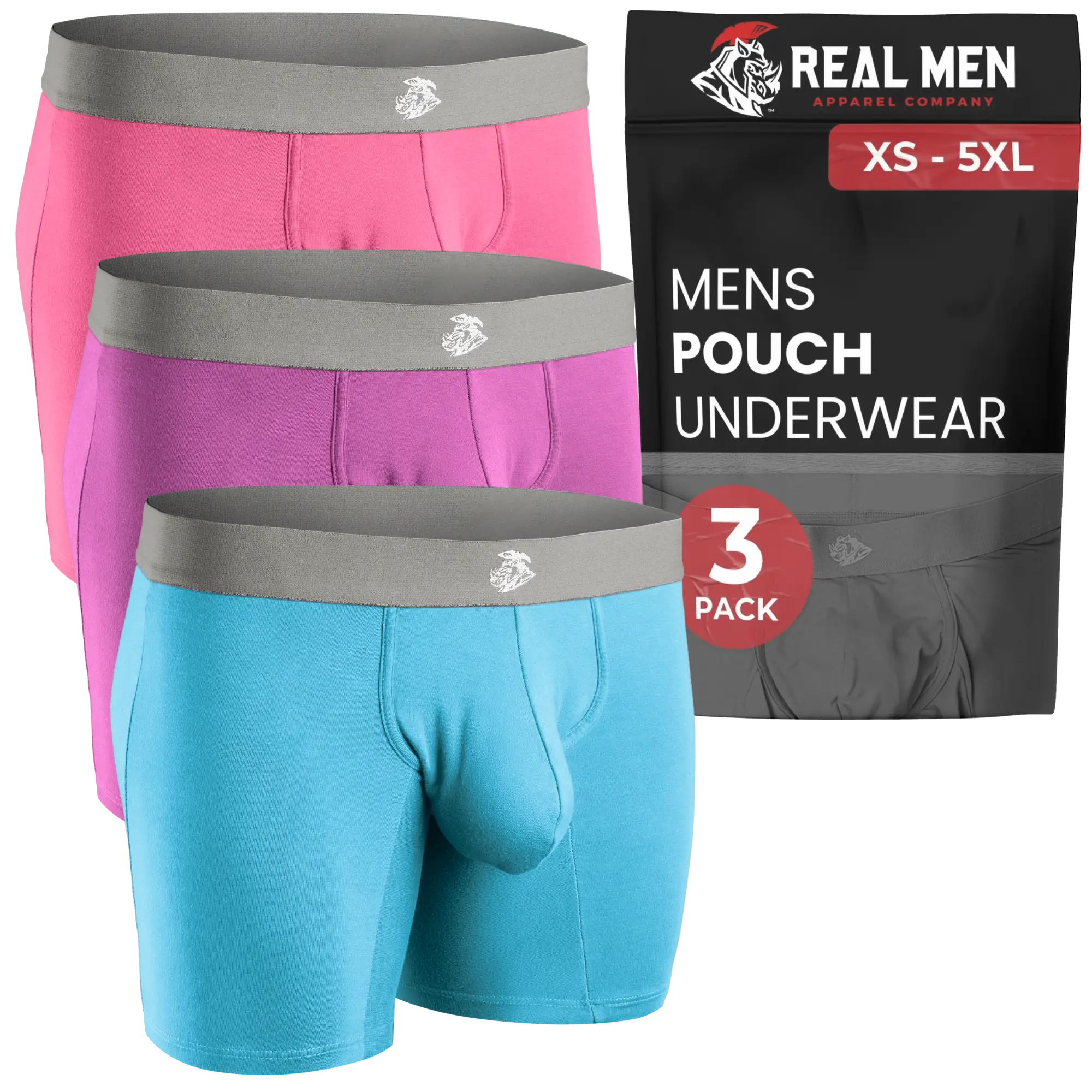 Modal Pouch Boxer Brief Underwear 7 inch Inseam Light Red Violet Sky Blue Fabric...