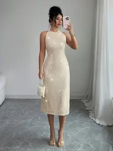 French Romantic Sicilian Style Tea Party Dress, Luxurious Formal Christmas Party Gown, Elegant Casual Commute Vacation, Sleeveless