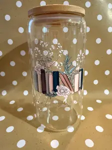 16oz Glass Coffee Cup - Booktrovert (Muted Colors)