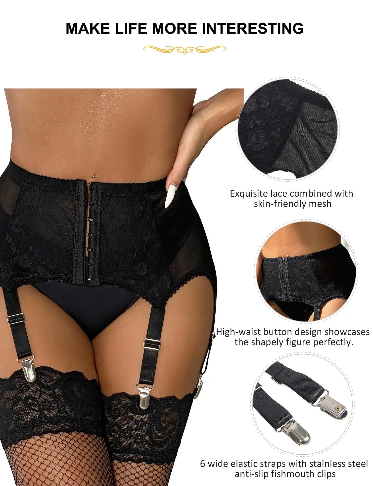 OHYEAH Women's High-Waist Comfortable Lace Mesh Garter Belt, Plus Size with Flower Detailing, Adjustable Straps, 6 Metal Clips for Socks - TikTok Shop OHYEAH Women's High-Waist Comfortable Lace Mesh Garter Belt, Plus Size with Flower Detailing, Adjustable Straps, 6 Metal Clips for Socks - TikTok Shop