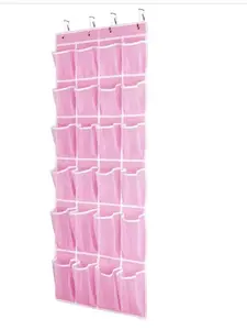 Hanging Shoe Organizer Over The Door Shoe Organizer with 24 Breathable Mesh Pockets for Men Women Kids Hanging Shoe Storage Rack Organizer Size 58x21 Inch Pink