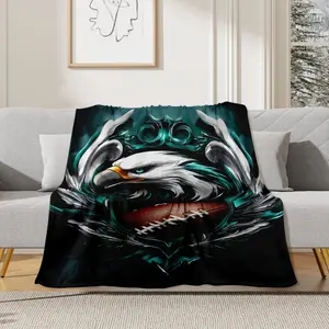 Retro Eagle Football Logo Printed Flannel Blanket - Ultra-soft and comfortable all-season blanket, featuring vibrant retro sports design, a perfect gift