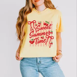 Sweet Summer Time Cherries Coquette - Women's Boxy Shirt Graphic T-shirt Y2k Shirt For Her Girls Trendy Summer Vacation Vibes