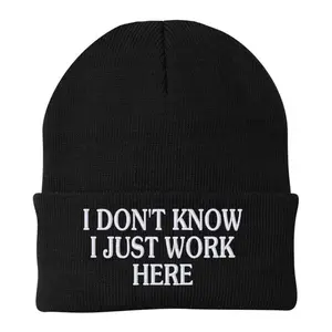 I Don't Know I Just Work Here Beanie for Men & Women, Casual Warm Unisex Knit Cap, Cozy Daily Wear Hat Beanies Letters Pattern Y2K style