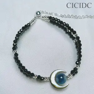 Natural Blue Jade Bracelet Moon Design Cute Suitable For Daily Wear Christmas Gift