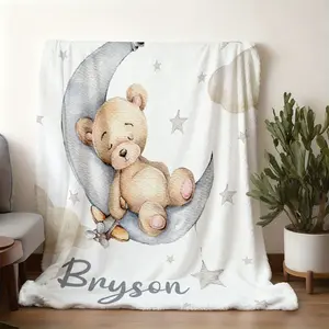 2026 New Arrival Baby Bear Constellation Fleece Blanket Ultra Soft Plush Winter Throw for Men Women Cozy Office Nap Blanket with Stars Crescent Moon Design Perfect Gift Couples