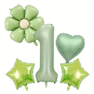 5pcs 40-Inch Olive Number Balloons Set, 0-9 Daisy Balloons, Party Decoration for Anniversary and Birthday Celebrations