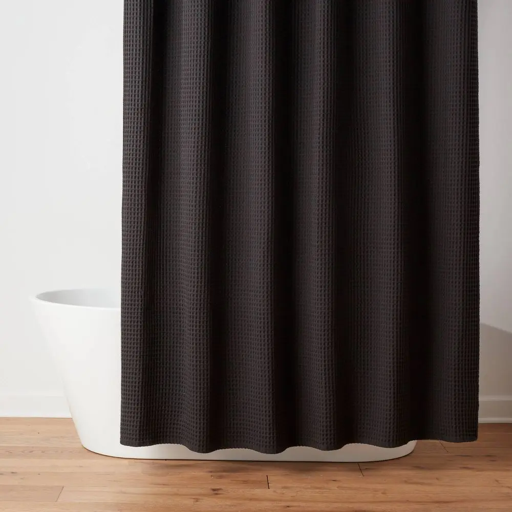 72"x84" Extra Long Waffle Weave Shower Curtain Black - Threshold