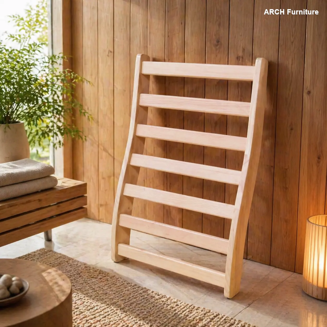 ARCH Hemlock Wide Flat Grid Sauna Room Backrest with Grid Support for Commercial Furniture, Salon Furniture