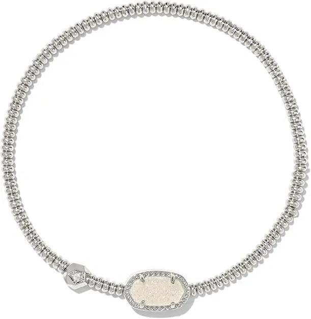 Kendra Scott Grayson Stretch Bracelet Silver Iridescent Drusy 9608867008, Stacked Bracelets, Unisex