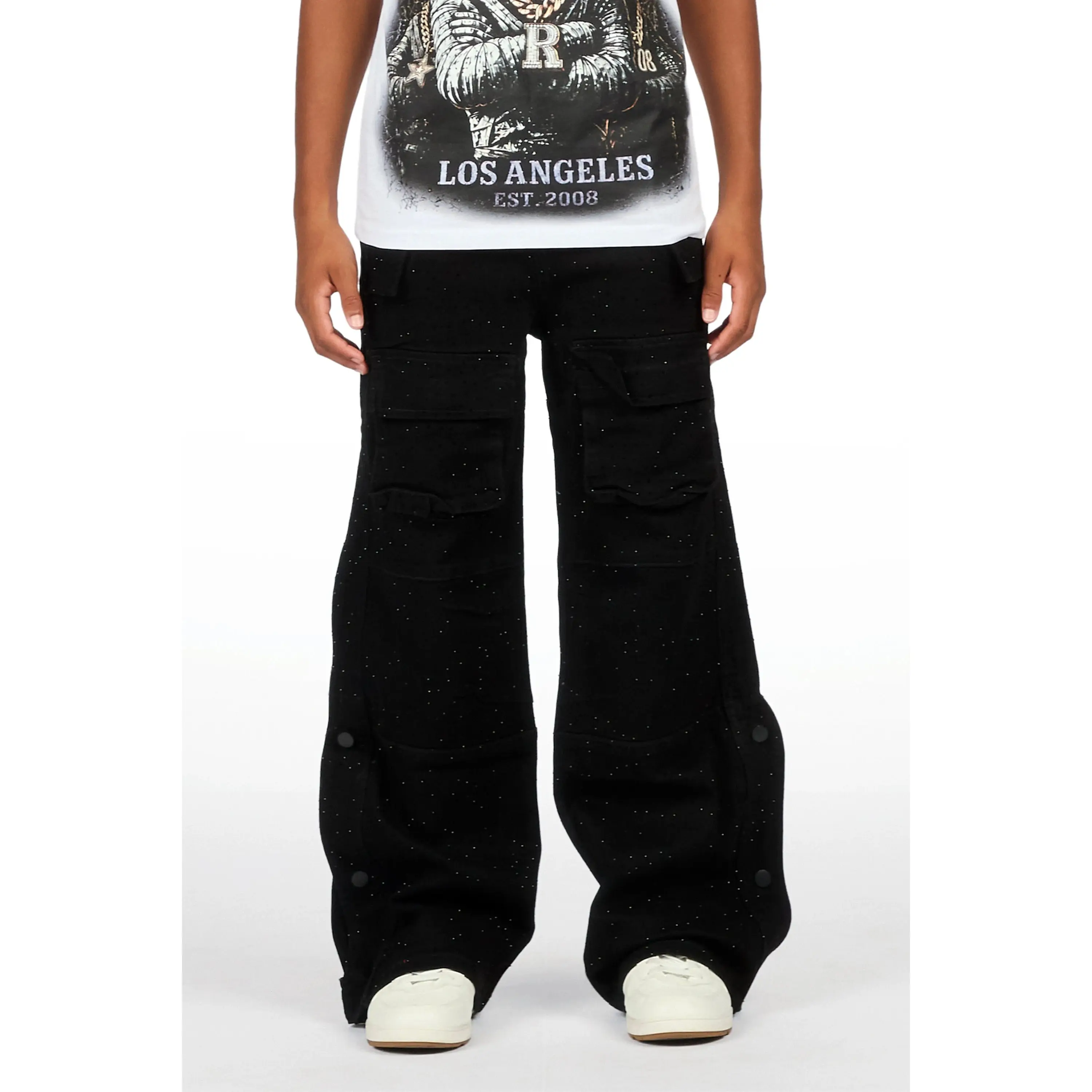 Boys Yuri Rhinestone Black Baggy Fit Jean