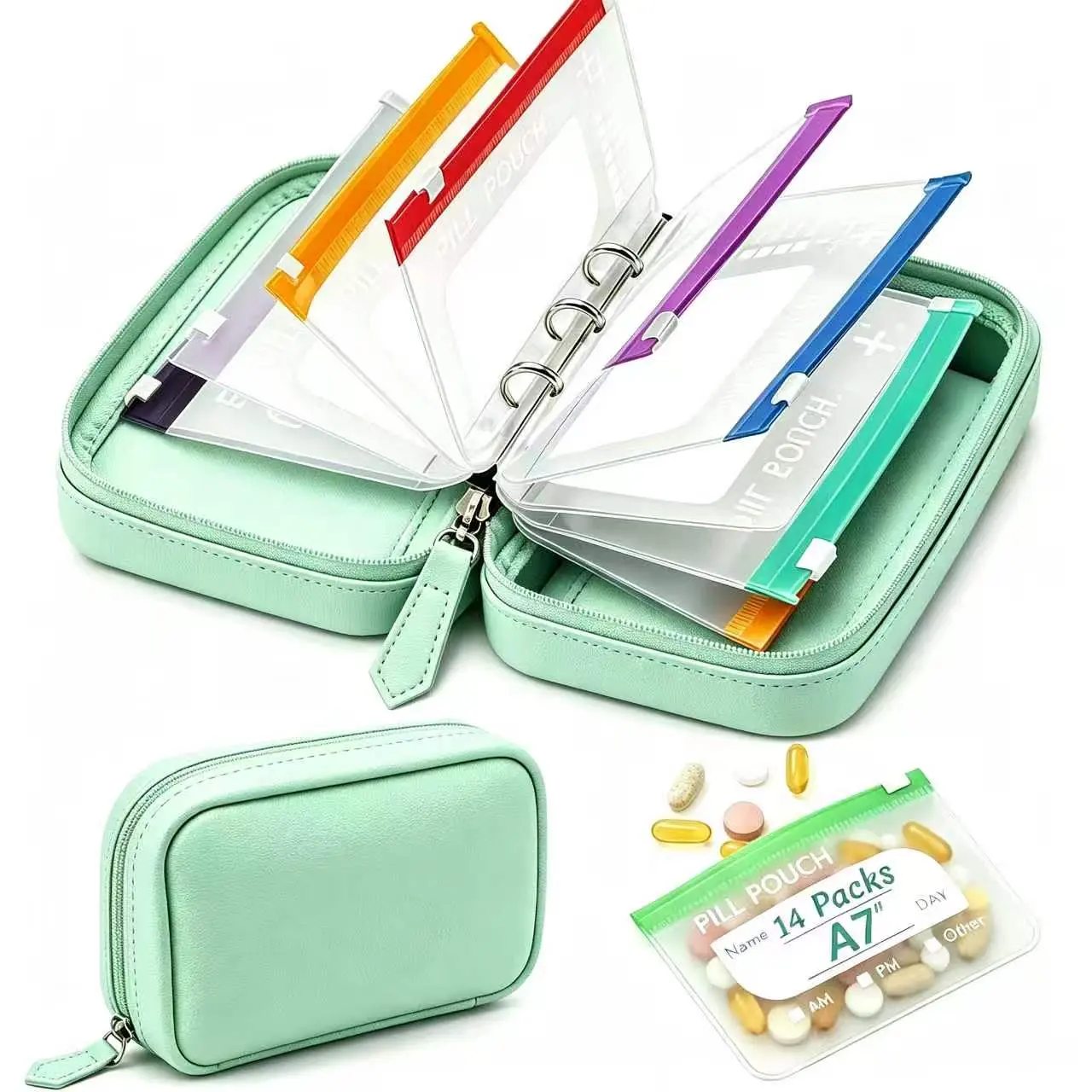 A7 Waterproof Pill Pouch Set, Large Weekly PillOrganizer with 14 Color-Coded MedicinePouches, Reusable Travel Medicine Organizer,Zippered Pill Storage for Fish Oils, Vitamins,dealsforyou, summerwins