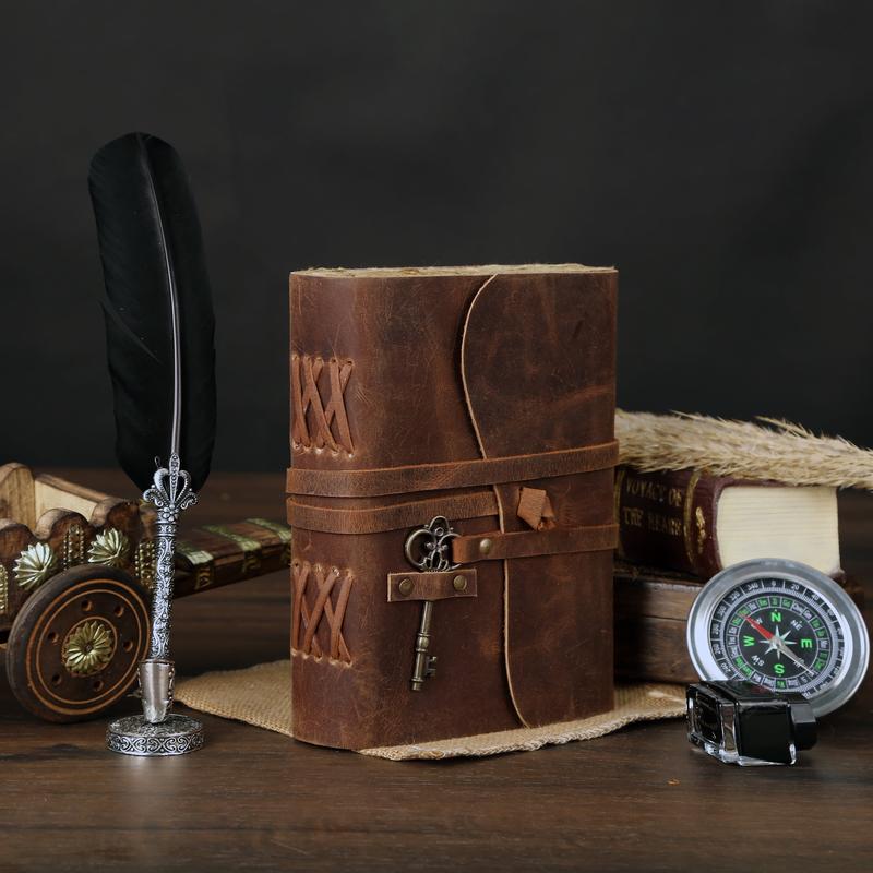 Leather Journal with Lined Deckle Edge Paper 8X6 Inch and Vintage Key/ Handmade Writing Notebook Diary/ Bound Daily Notepad for Men & Women Medium, Sketch/Writing Pad, Gift for Artists Komal's Passion Leather