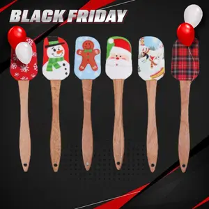 Christmas Spatula with Santa, Snowmen, Plaid Designs - Non-Stick Kitchen Utensil for Baking, Cake Decorating, Cooking - Recycled wood handle - Holiday Kitchen Gift for Christmas Baking, Cheerful Kitchenware, Kitchenware, Baking Tool, Home Bakers